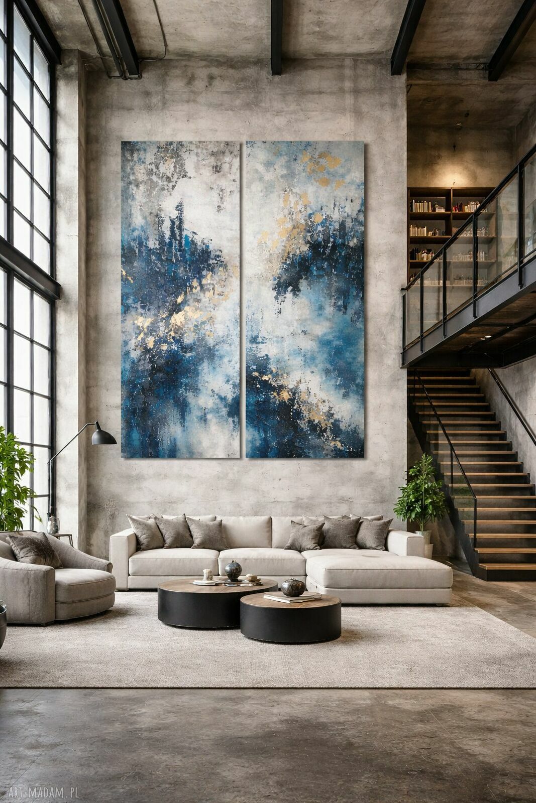 Dyptyk abstrakcja XXL 140 x 160 cm na antresolę - ręcznie malowany obraz do salonu