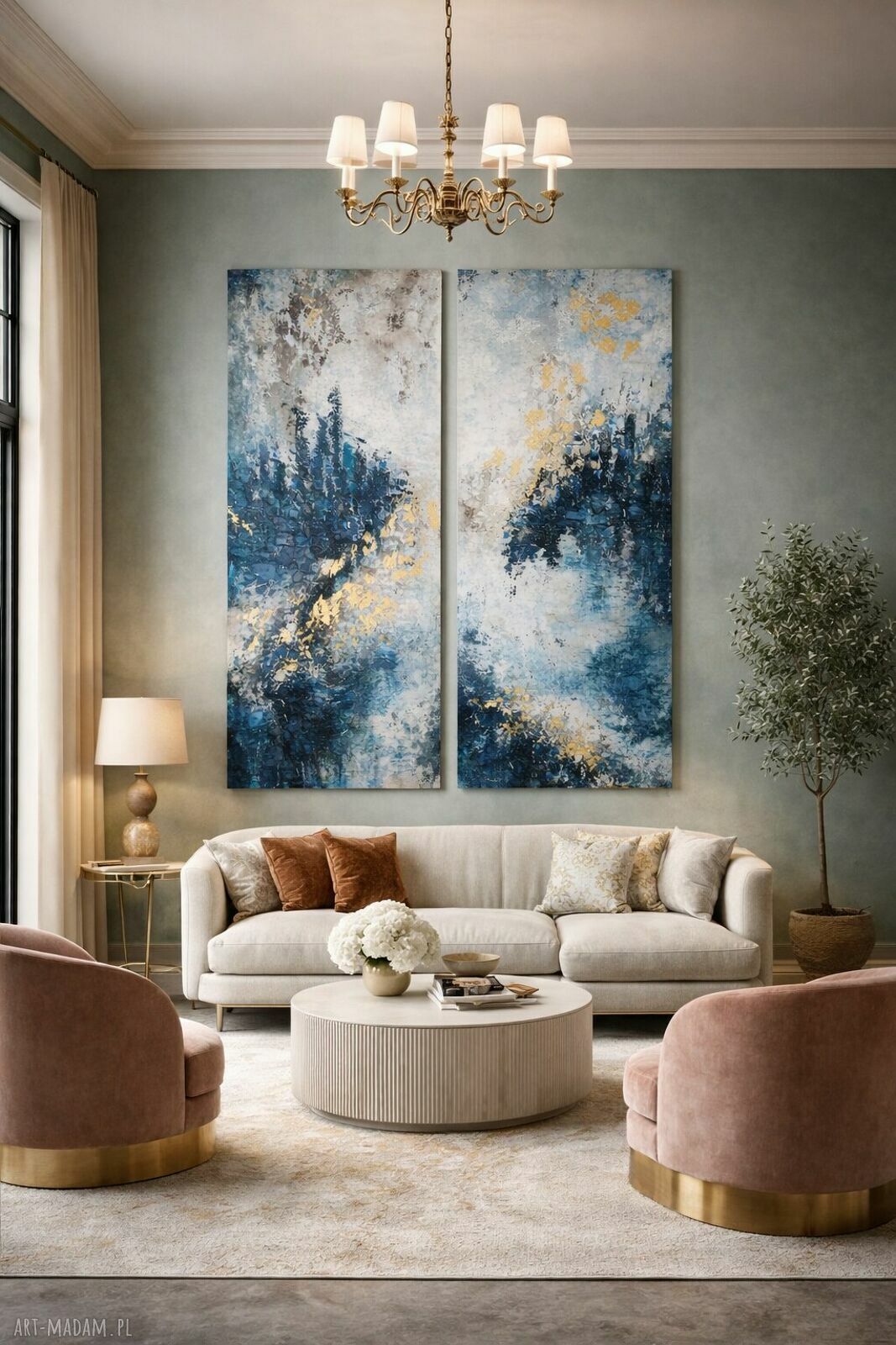 Dyptyk abstrakcja XXL 140 x 160 cm na antresolę - ręcznie malowany obraz do salonu