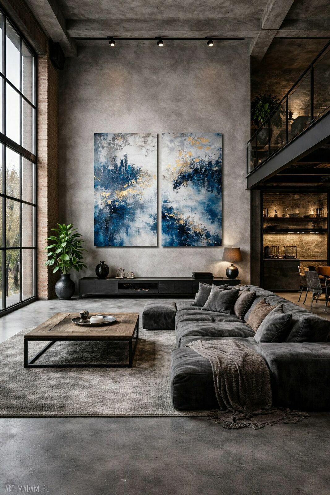 Dyptyk abstrakcja XXL 140 x 160 cm na antresolę - ręcznie malowany obraz do salonu