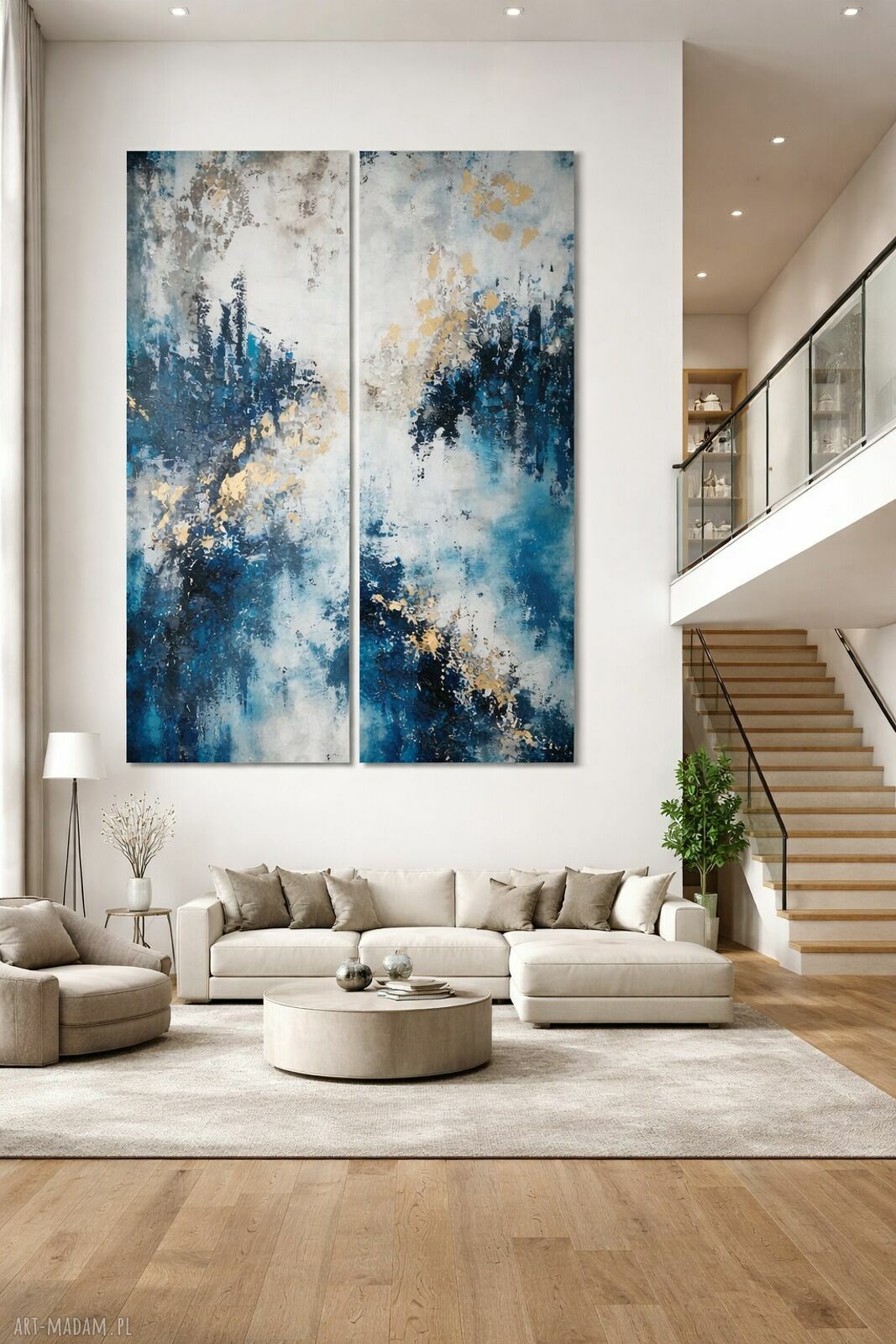 Dyptyk abstrakcja XXL 140 x 160 cm na antresolę - ręcznie malowany obraz do salonu