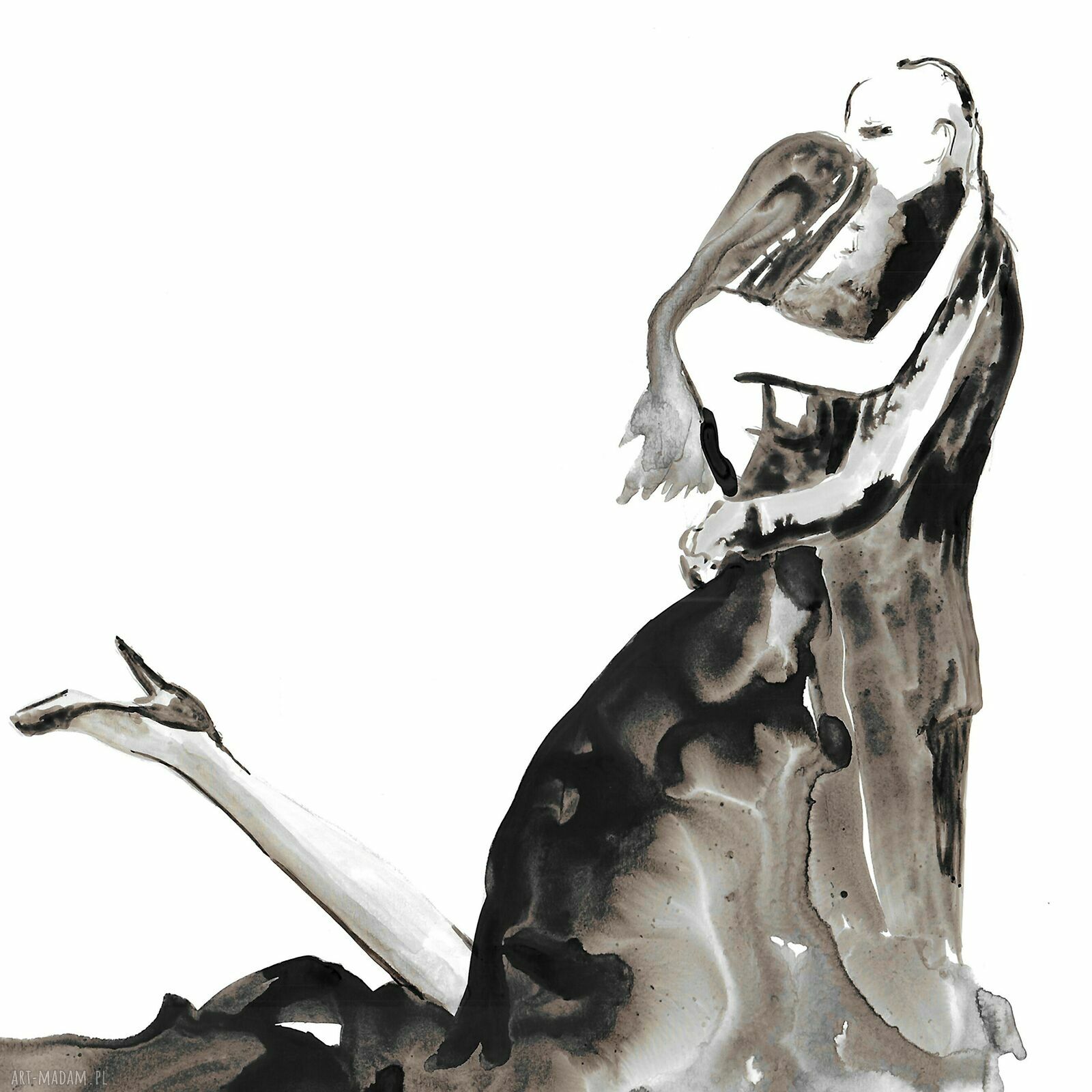 Dyptyk „Dance” malowany ręcznie czarnym tuszem - 2 x (40 x 30 cm)
