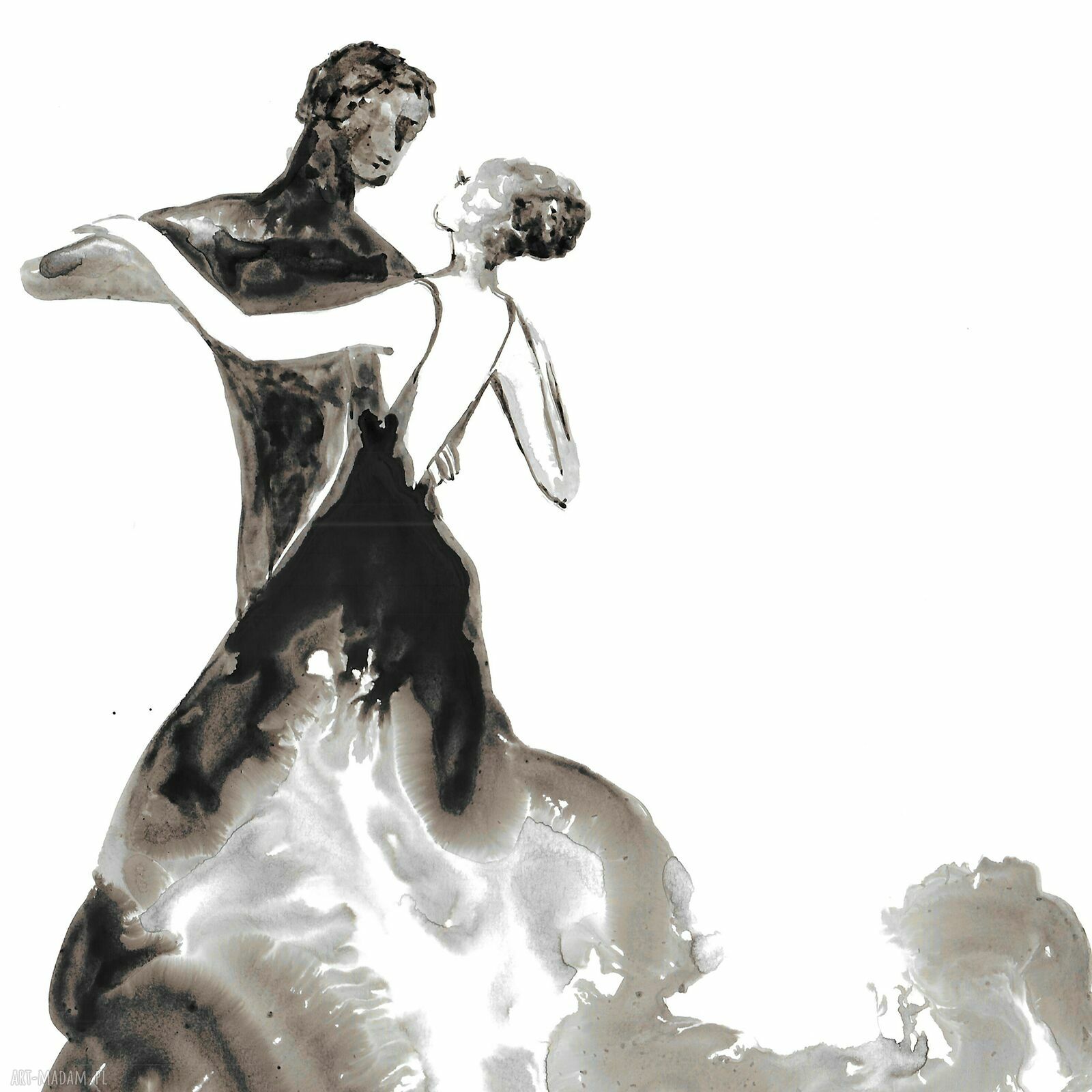 Dyptyk „Dance” malowany ręcznie czarnym tuszem - 2 x (40 x 30 cm)