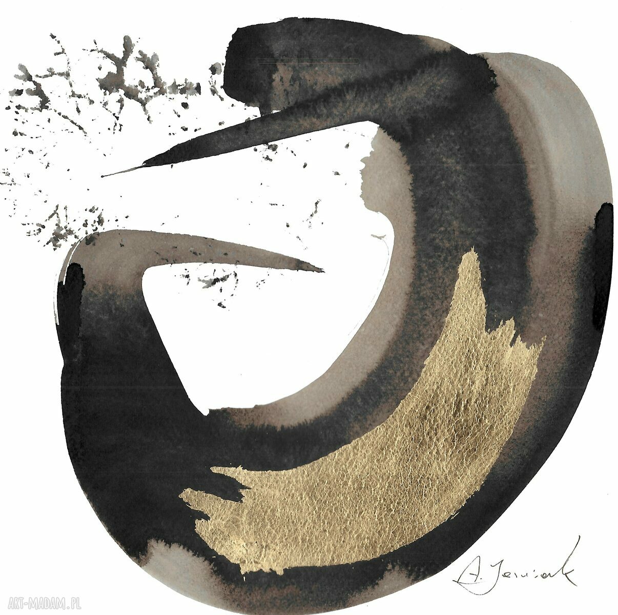 Dyptyk „Gong I” - abstrakcja ręcznie malowana i złocona (2x25x25 cm)