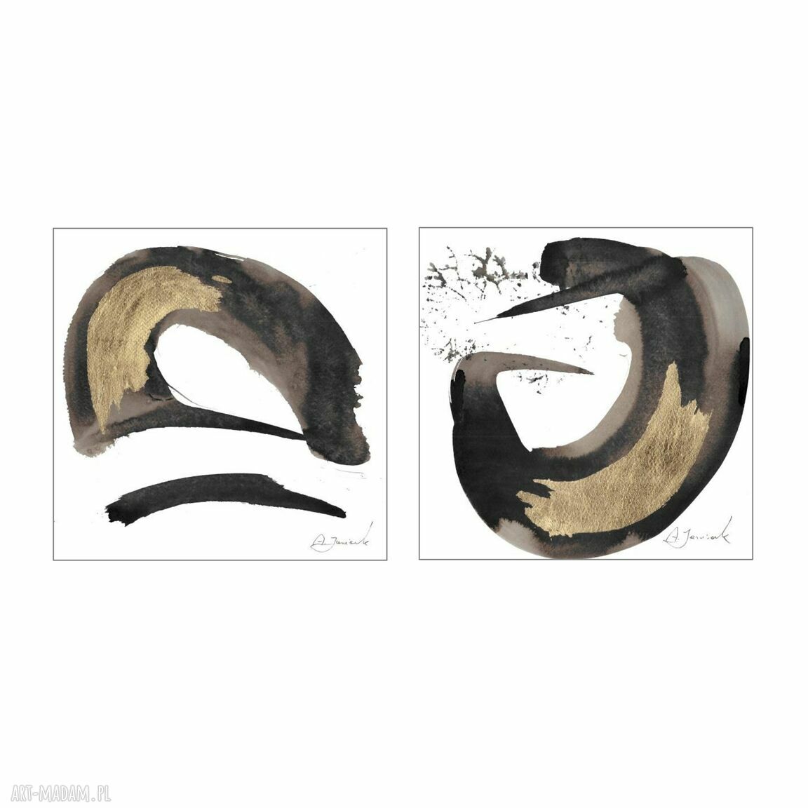 Dyptyk „Gong I” - abstrakcja ręcznie malowana i złocona (2x25x25 cm)