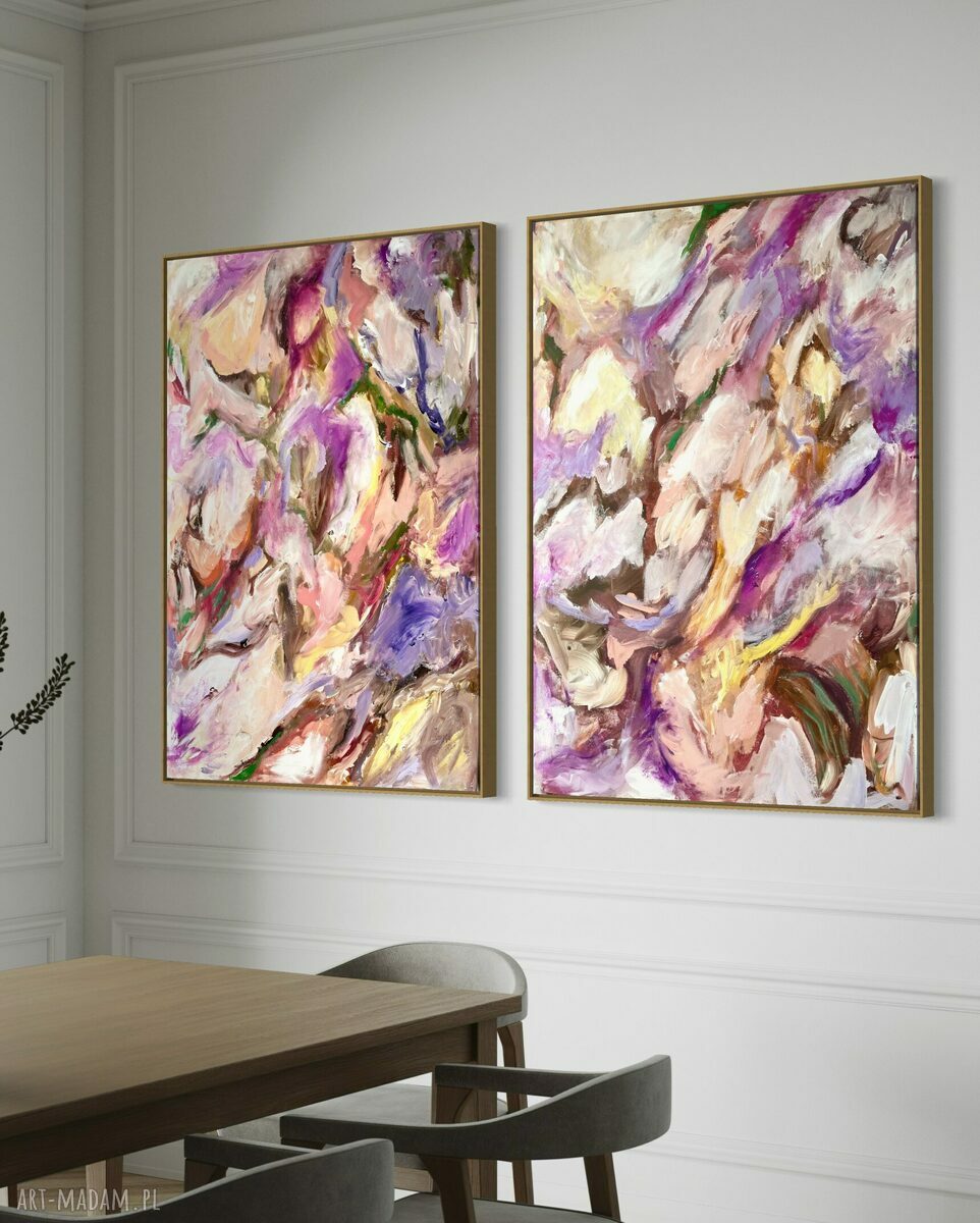 Różowy dyptyk abstrakcyjny 100x70 cm do salonu - by Ferens