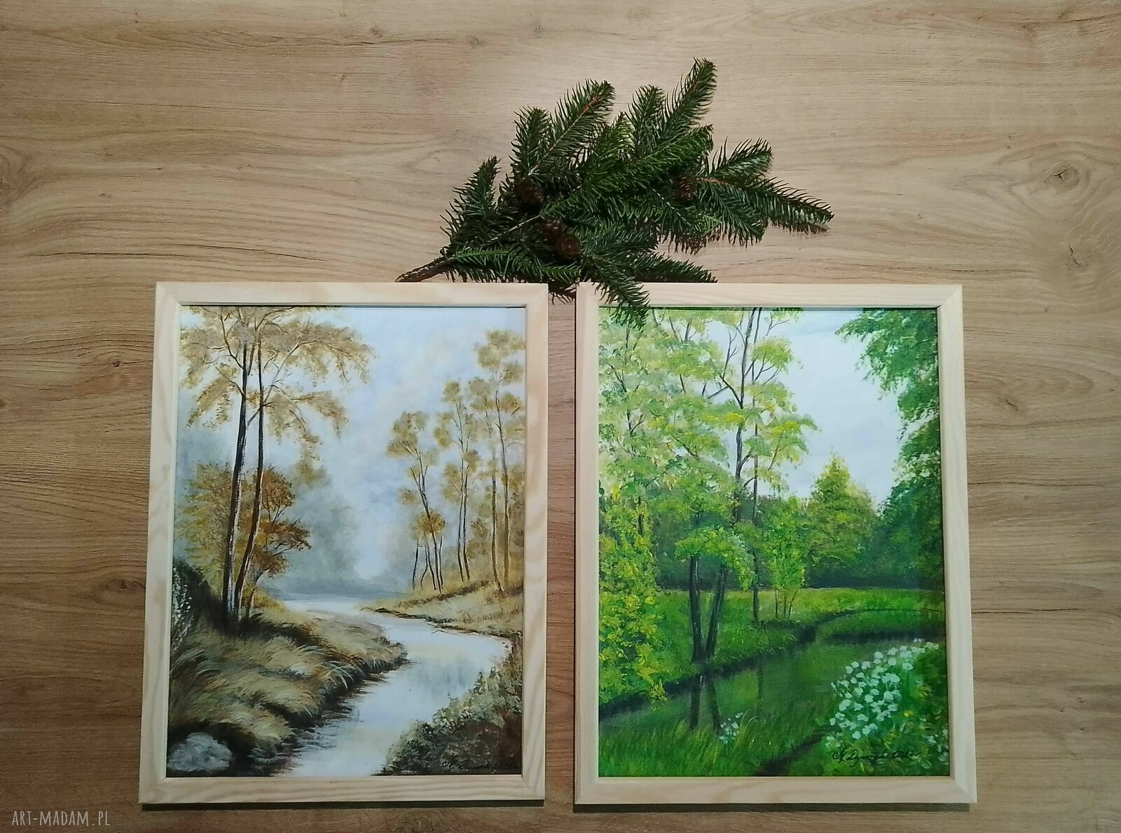 Dyptyk „Magiczna Wiosna - Jesień” z polskim lasem i naturą - zestaw 2 obrazów w ramie