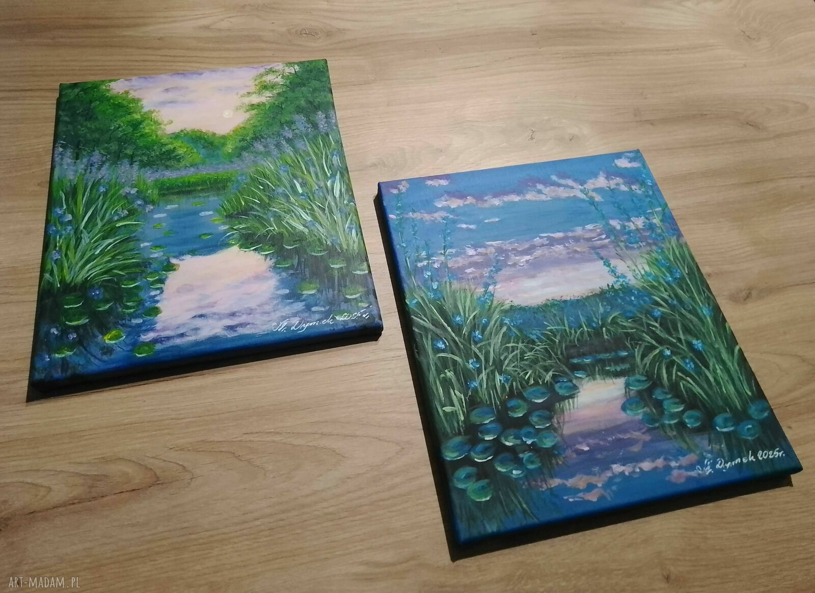 Dyptyk ręcznie malowany - niepowtarzalne barwy lasu 2x30x24 cm