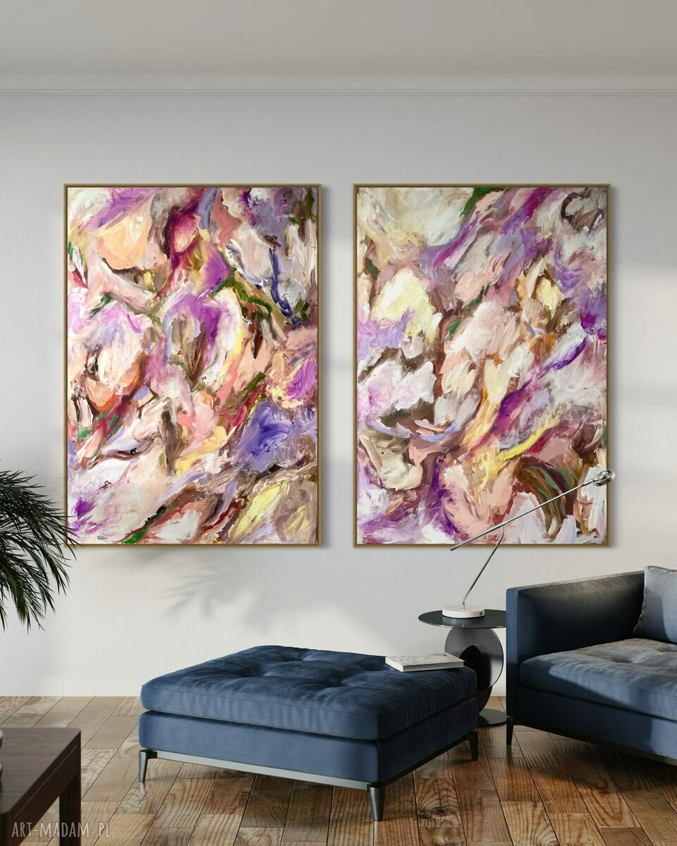 Różowy dyptyk abstrakcyjny 100x70 cm do salonu - by Ferens
