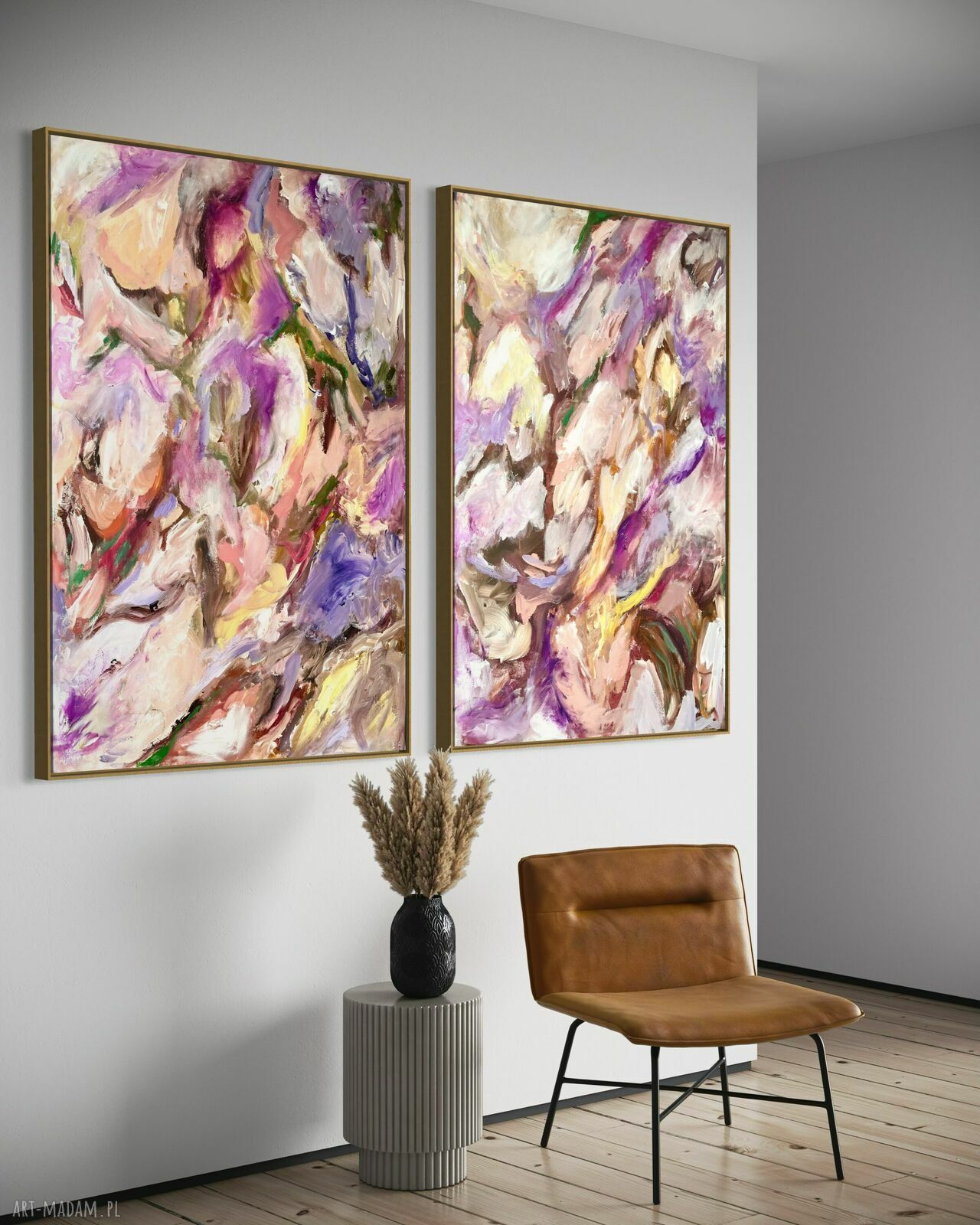 Różowy dyptyk abstrakcyjny 100x70 cm do salonu - by Ferens