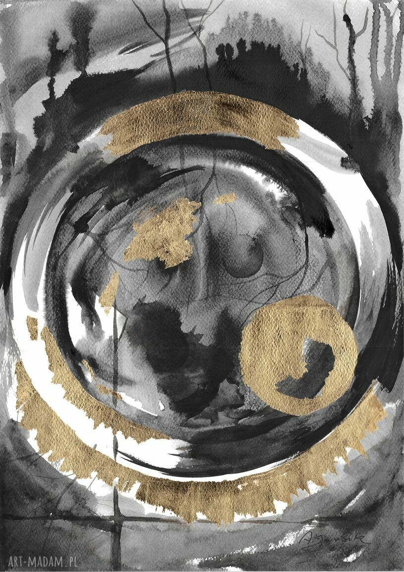 Dyptyk „Planetois” - abstrakcja ręcznie malowana i złocona, 2 x (30 x 42 cm)