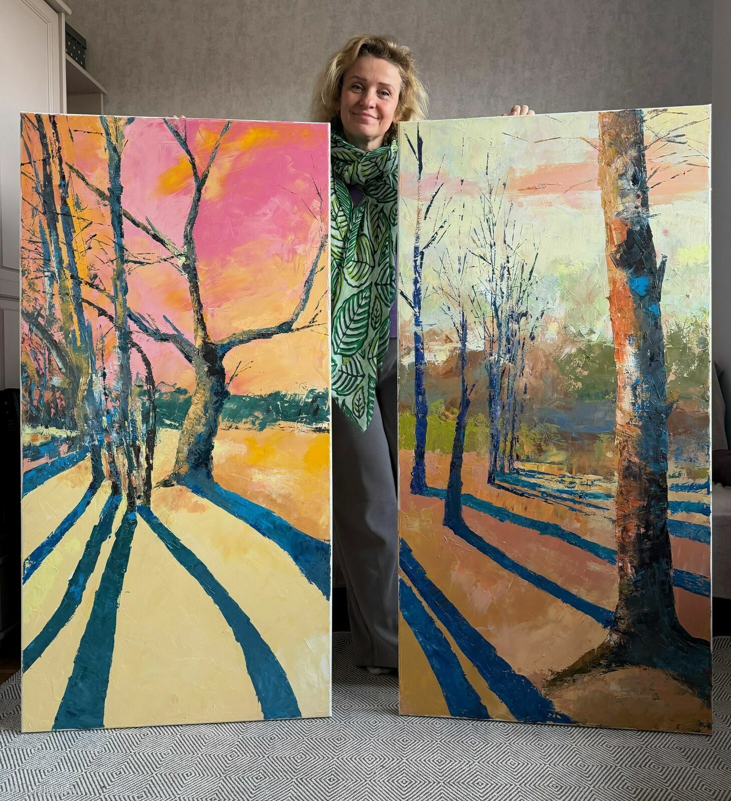 Dyptyk „Ruchome cienie” - obrazy olejne 2 x 140 x 70 cm (zestaw 2 płócien)