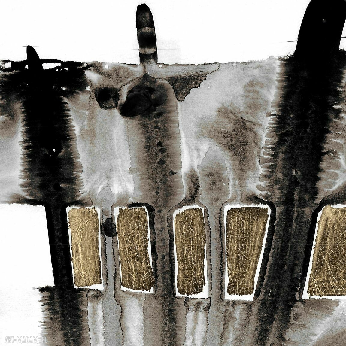 Dyptyk z cyklu "Przebłyski" - grafiki malowane i złocone ręcznie 2 x 30 x 40 cm