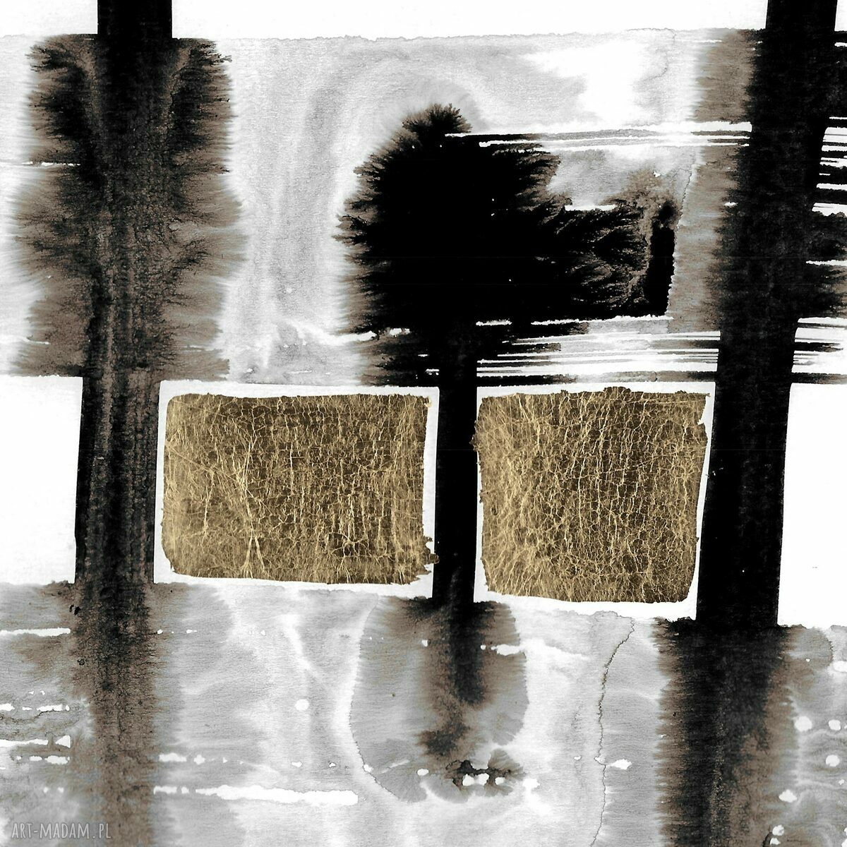 Dyptyk z cyklu "Przebłyski" - grafiki malowane i złocone ręcznie 2 x 30 x 40 cm