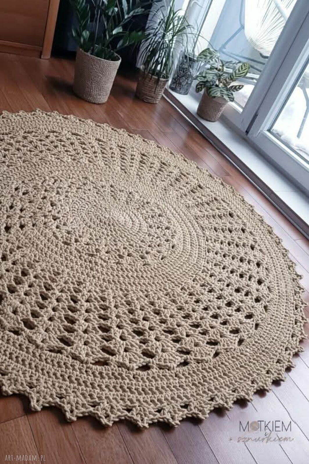 Ażurowy dywan ze sznurka bawełnianego 150 cm do wnętrz boho