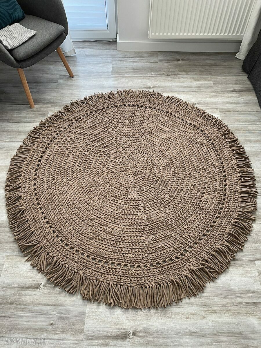 Dywan boho ze sznurka bawełnianego 150 cm - ręcznie szydełkowany