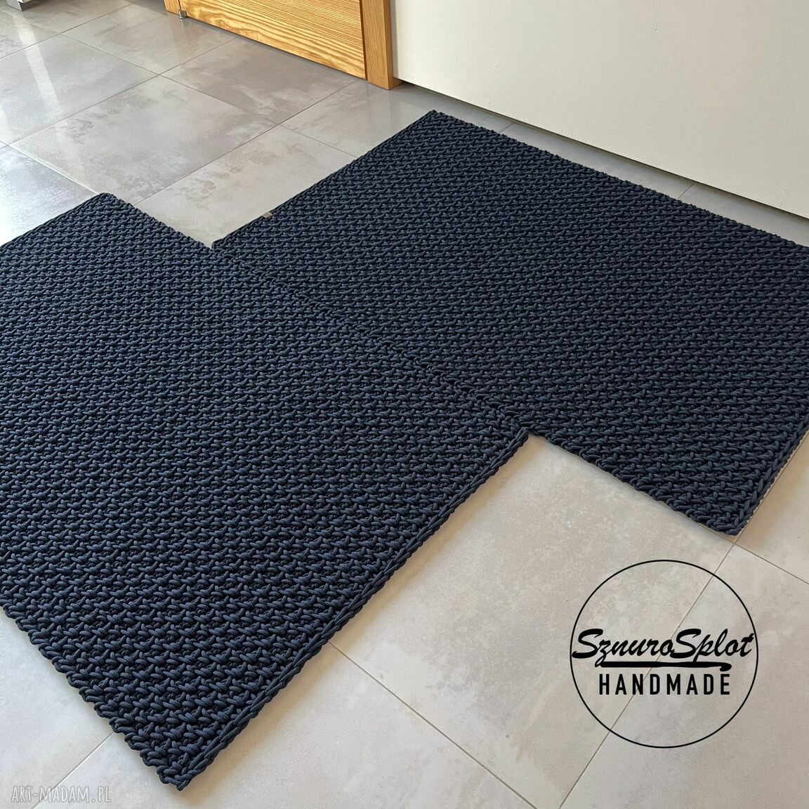 Ręcznie pleciony dywan-chodnik 75x120 ze sznurka - granatowy