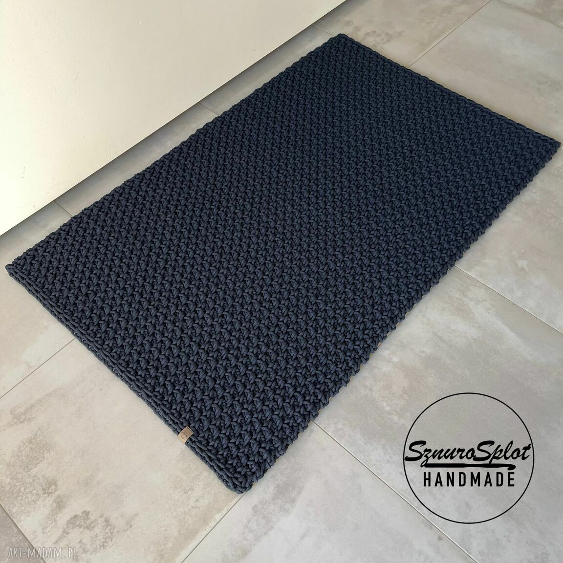 Ręcznie pleciony dywan-chodnik 75x120 ze sznurka - granatowy