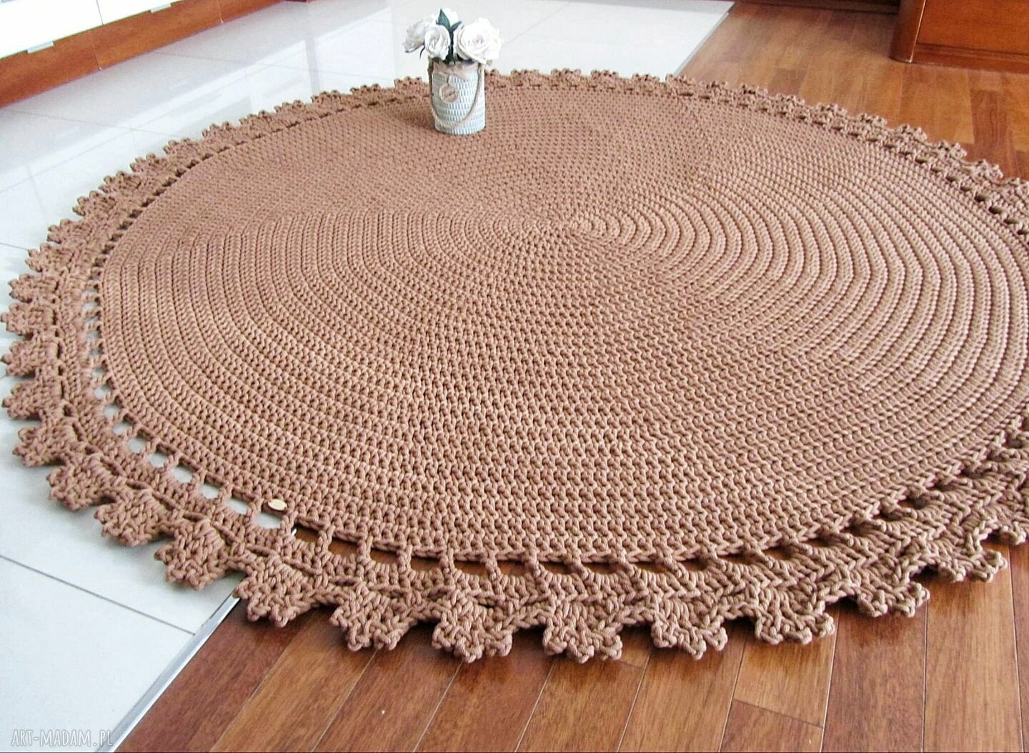 Dywan Circle 120 cm ze sznurka bawełnianego - okrągły handmade do salonu i sypialni