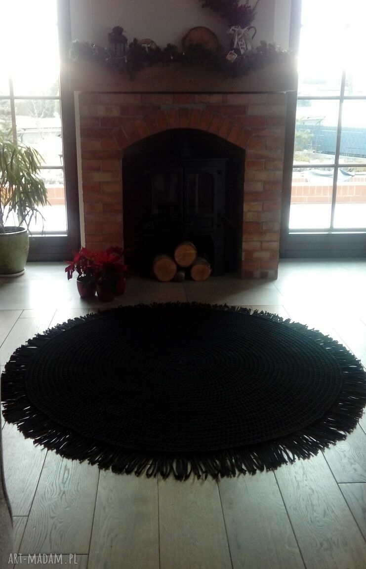Dywan Classic Black z frędzlami 160 cm - czarny ze sznurka bawełnianego (dwustronny)