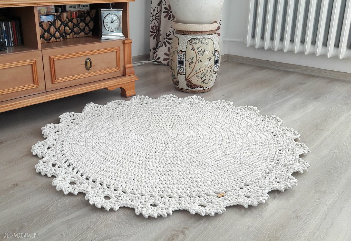 Dywan Classic Lace 100 cm - klasyczny, okrągły wzór z bawełnianego sznurka