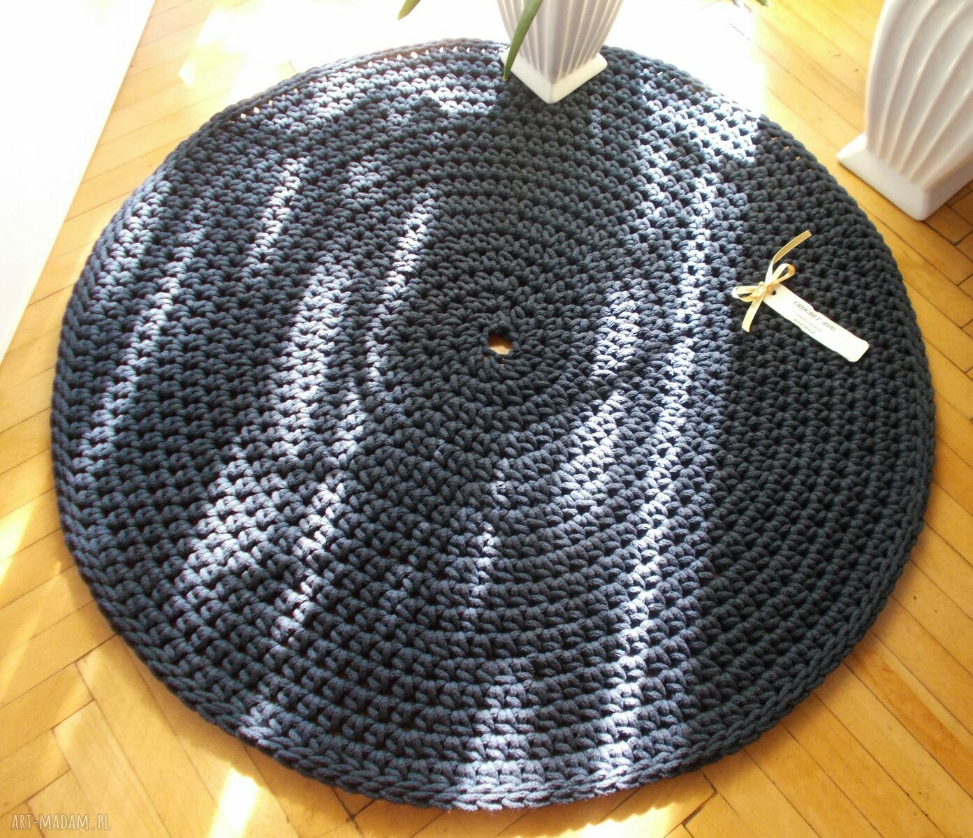 Dywan Classic Navy Blue ze sznurka - okrągły 100 cm, rękodzieło z bawełny