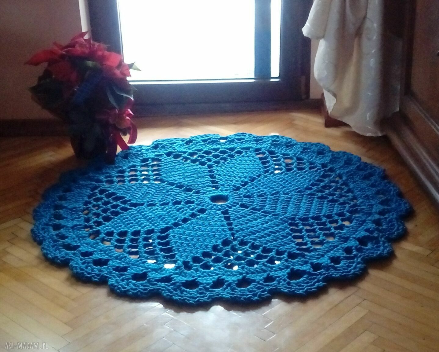 Dywan Dace niebieski z bawełnianego sznurka 110 cm - rękodzieło Arte Dania