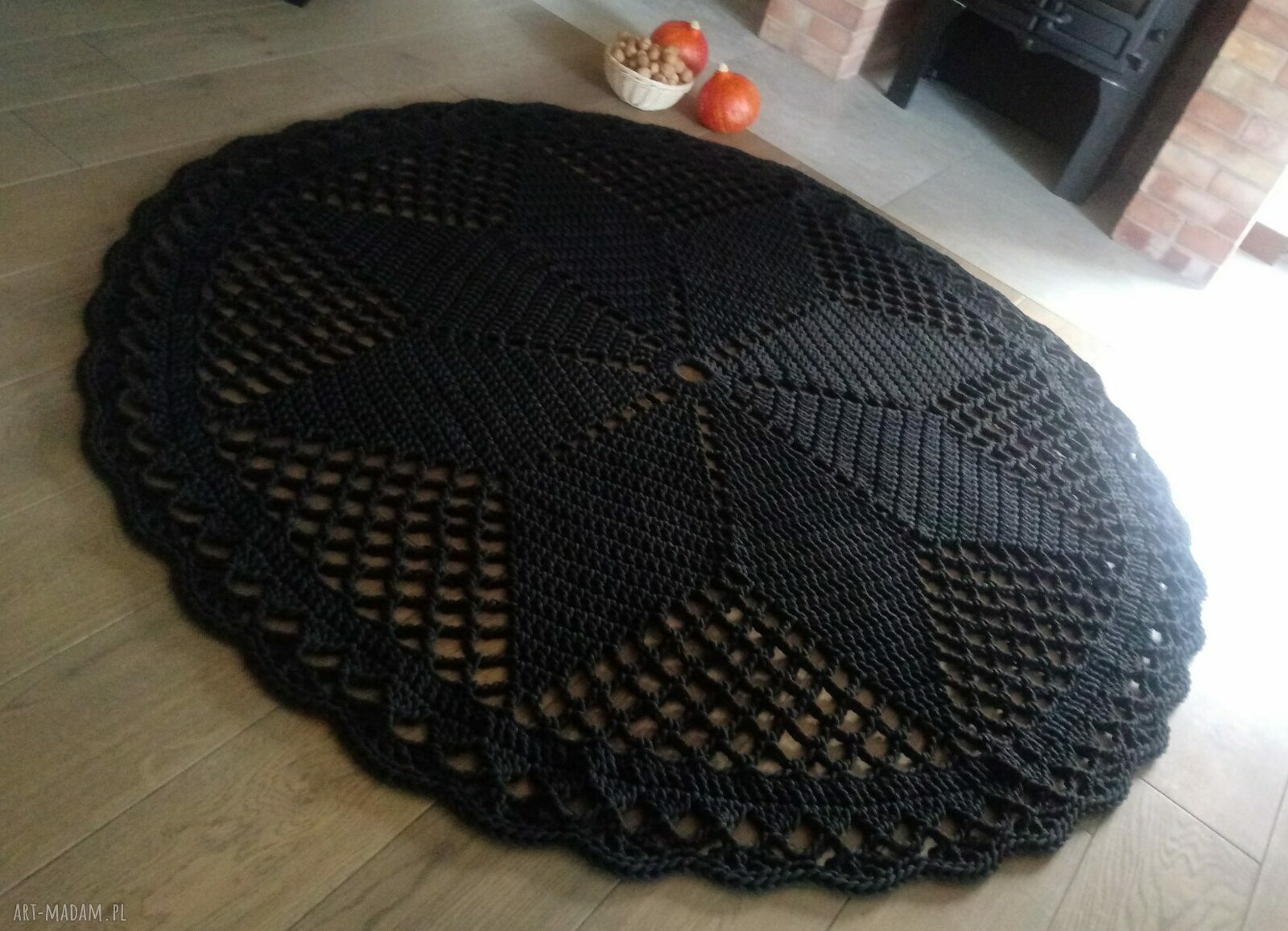 Dywan Dace Black ze sznurka bawełnianego 180 cm - rękodzieło Arte Dania, dwustronny i prany w 30°C