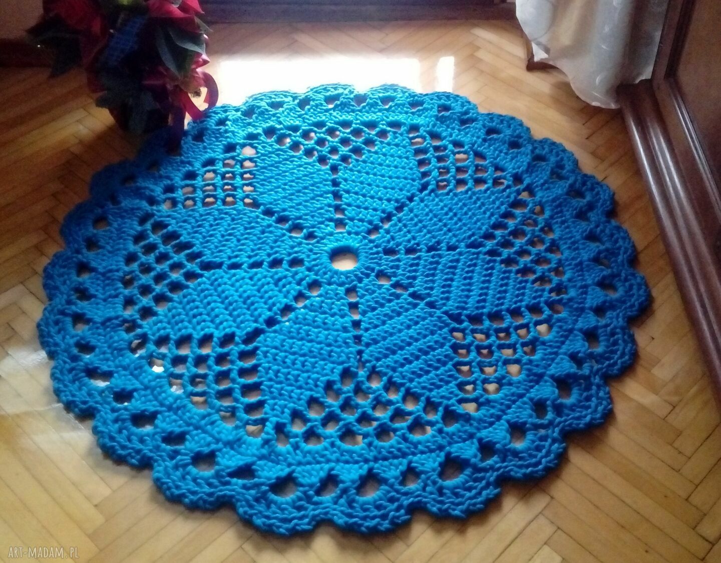 Dywan Dace niebieski z bawełnianego sznurka 110 cm - rękodzieło Arte Dania