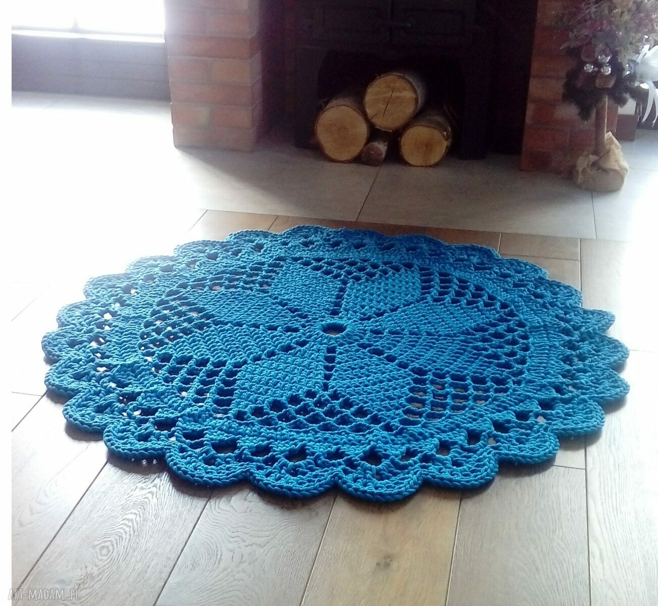 Dywan Dace 120 cm - mandala ze sznurka bawełnianego w ukraińskim niebieskim