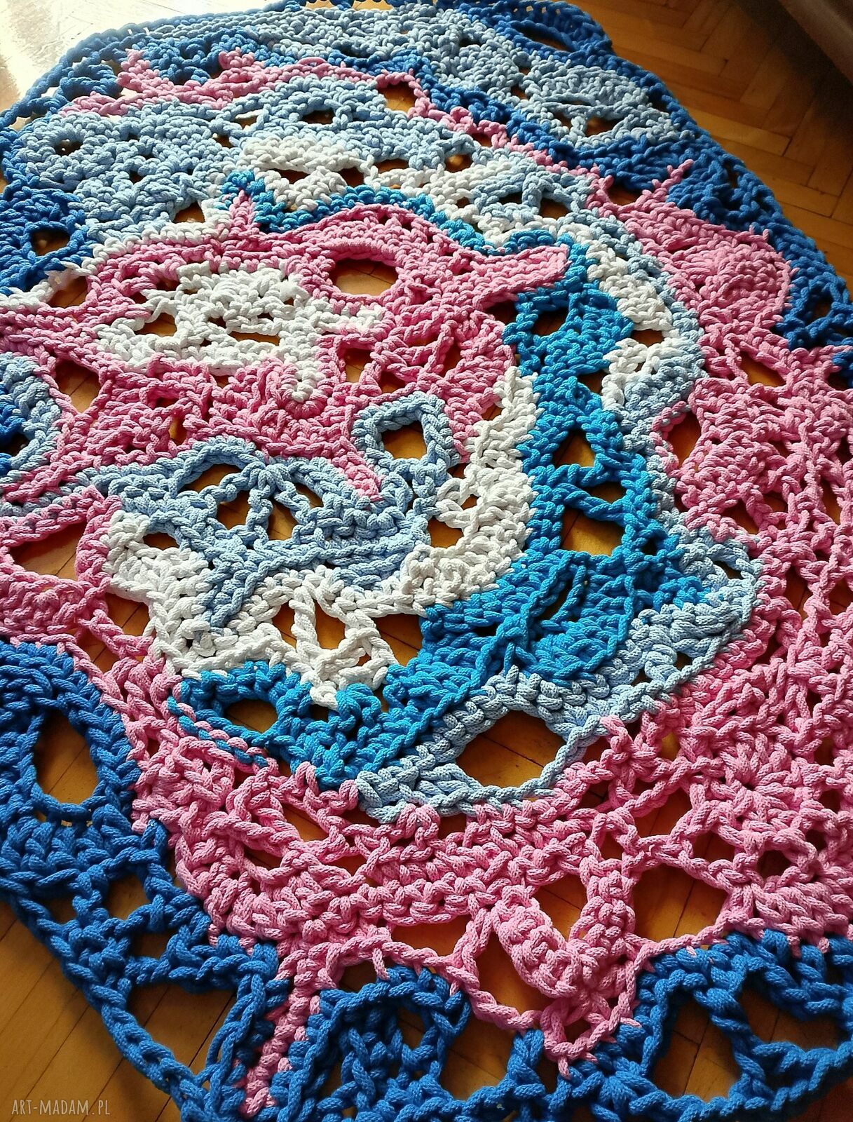 Dywan Freeform ze sznurka bawełnianego 5 mm - ręcznie szydełkowany 115x85 cm