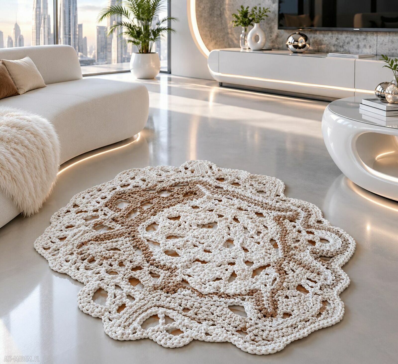 Dywan Freeform w kolorach ziemi - rękodzieło z bawełny