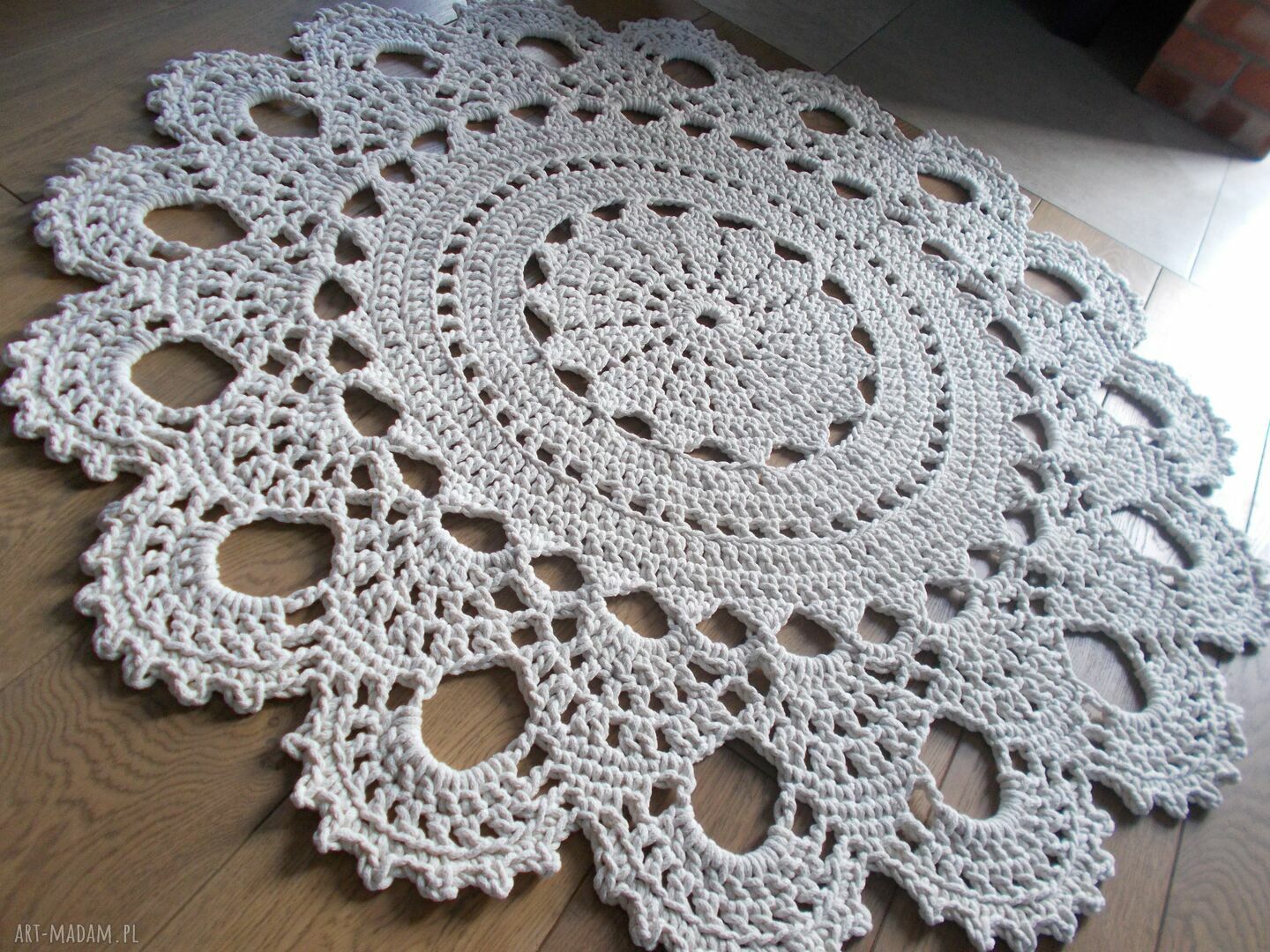 Dywan Lilia ecru z bawełnianego sznurka - ręcznie pleciony handmade
