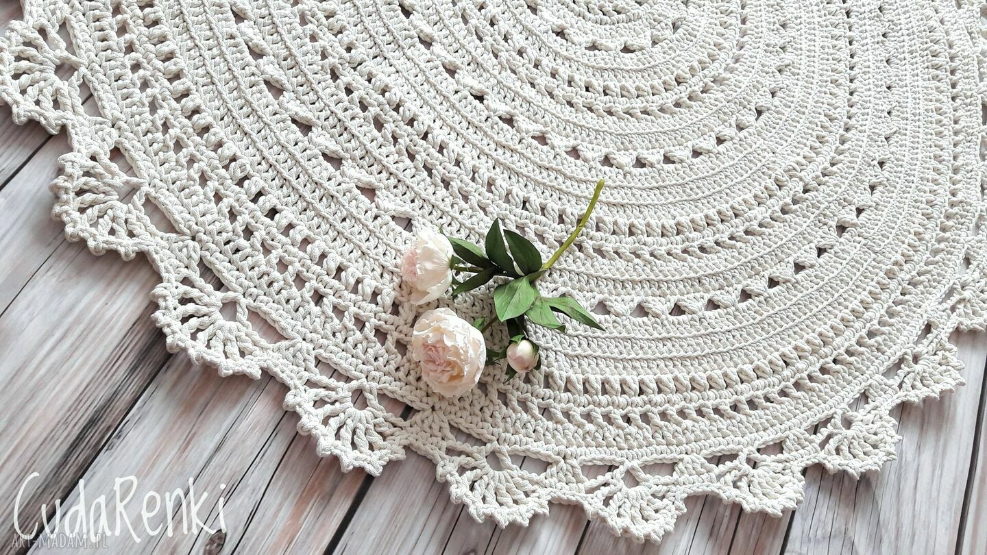 Dywan Mandala Lace 100 cm - ażurowy, szydełkowy z bawełnianego sznurka