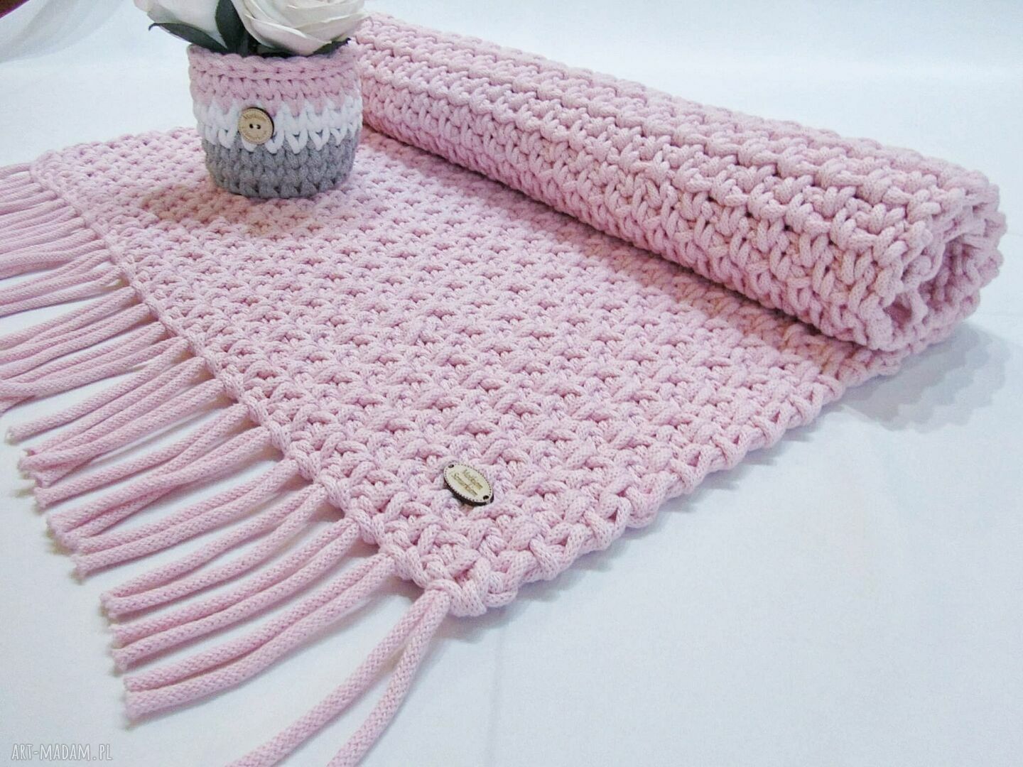 Dywan Mosses Pink 60x100 cm ze sznurka bawełnianego - dywanik szydełkowy dla małej księżniczki