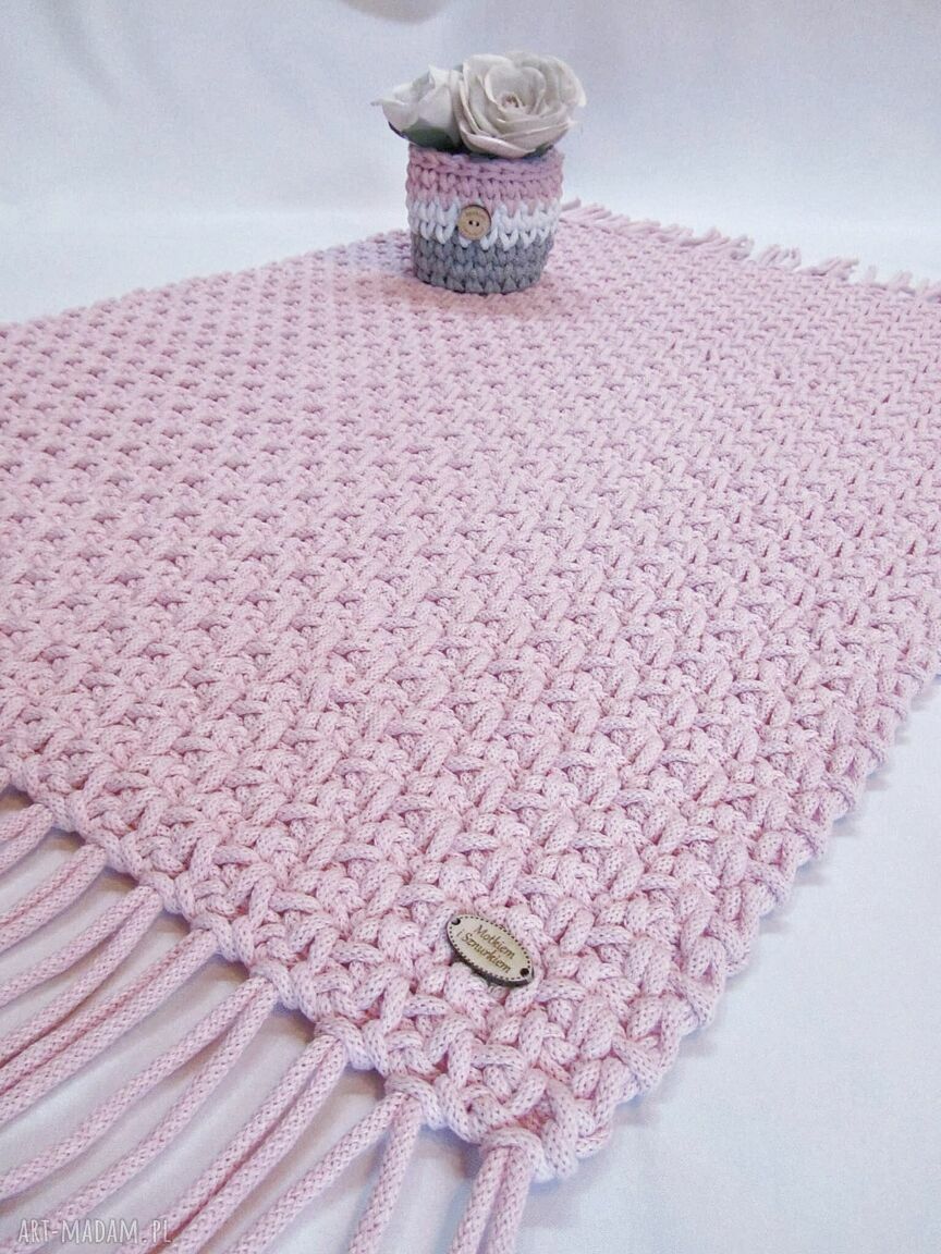 Dywan Mosses Pink 60x100 cm ze sznurka bawełnianego - dywanik szydełkowy dla małej księżniczki