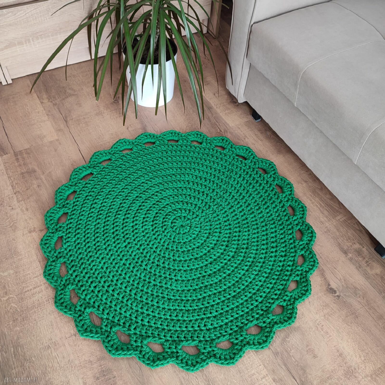 Dywan okrągły szydełkowy ze sznurka bawełnianego 80 cm - styl boho