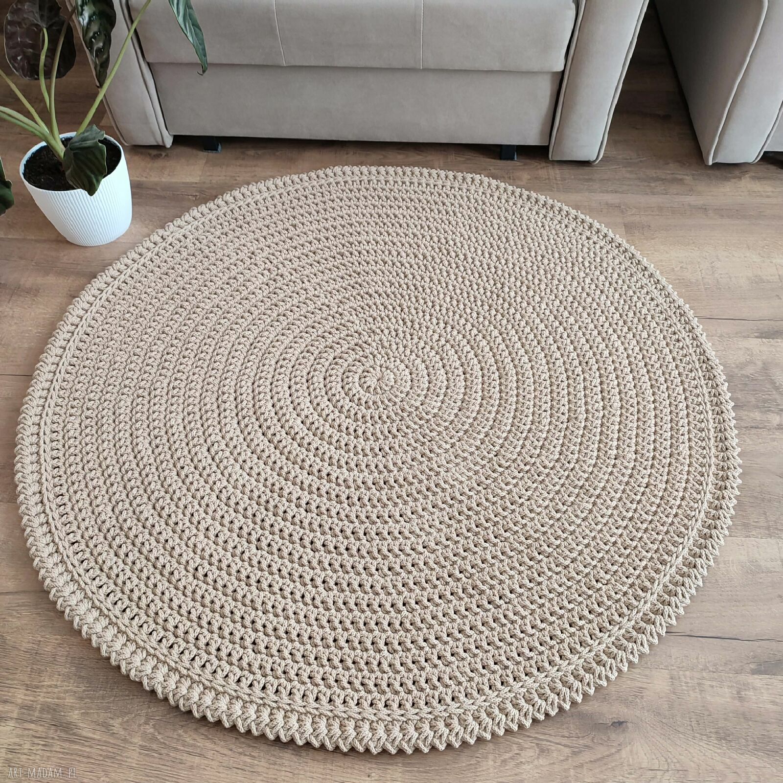 Dywan okrągły ze sznurka bawełnianego szydełkowy 115 cm