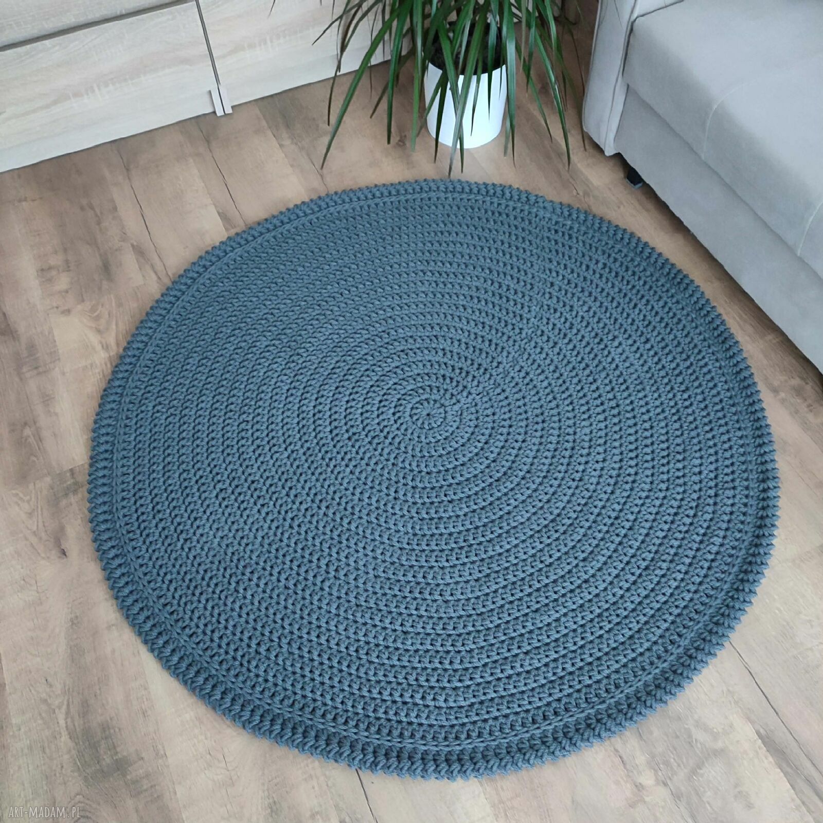 Dywan okrągły ze sznurka bawełnianego szydełkowy 120 cm do salonu - ręcznie robiony