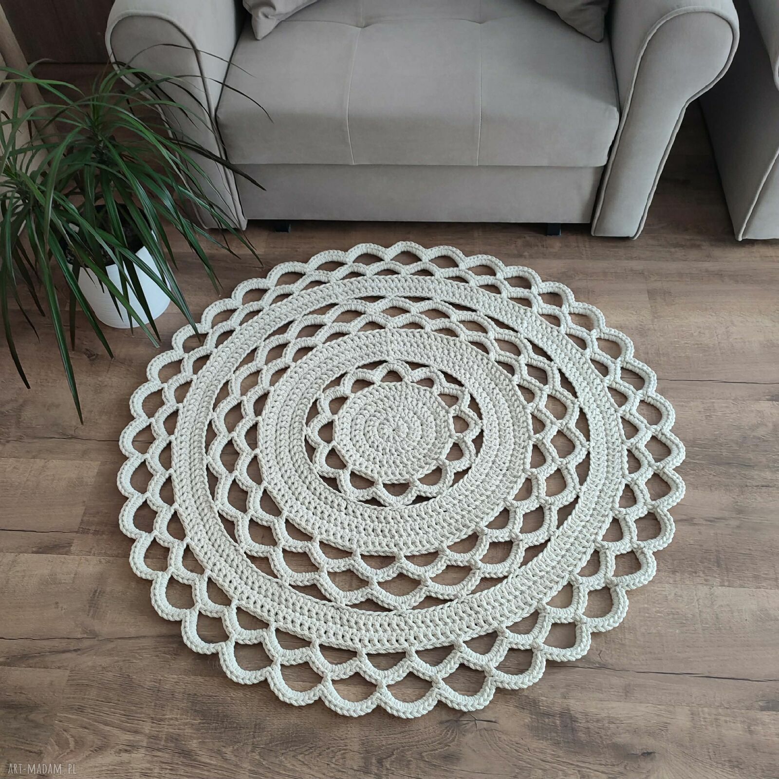 Dywan okrągły ze sznurka bawełnianego szydełkowy 100 cm