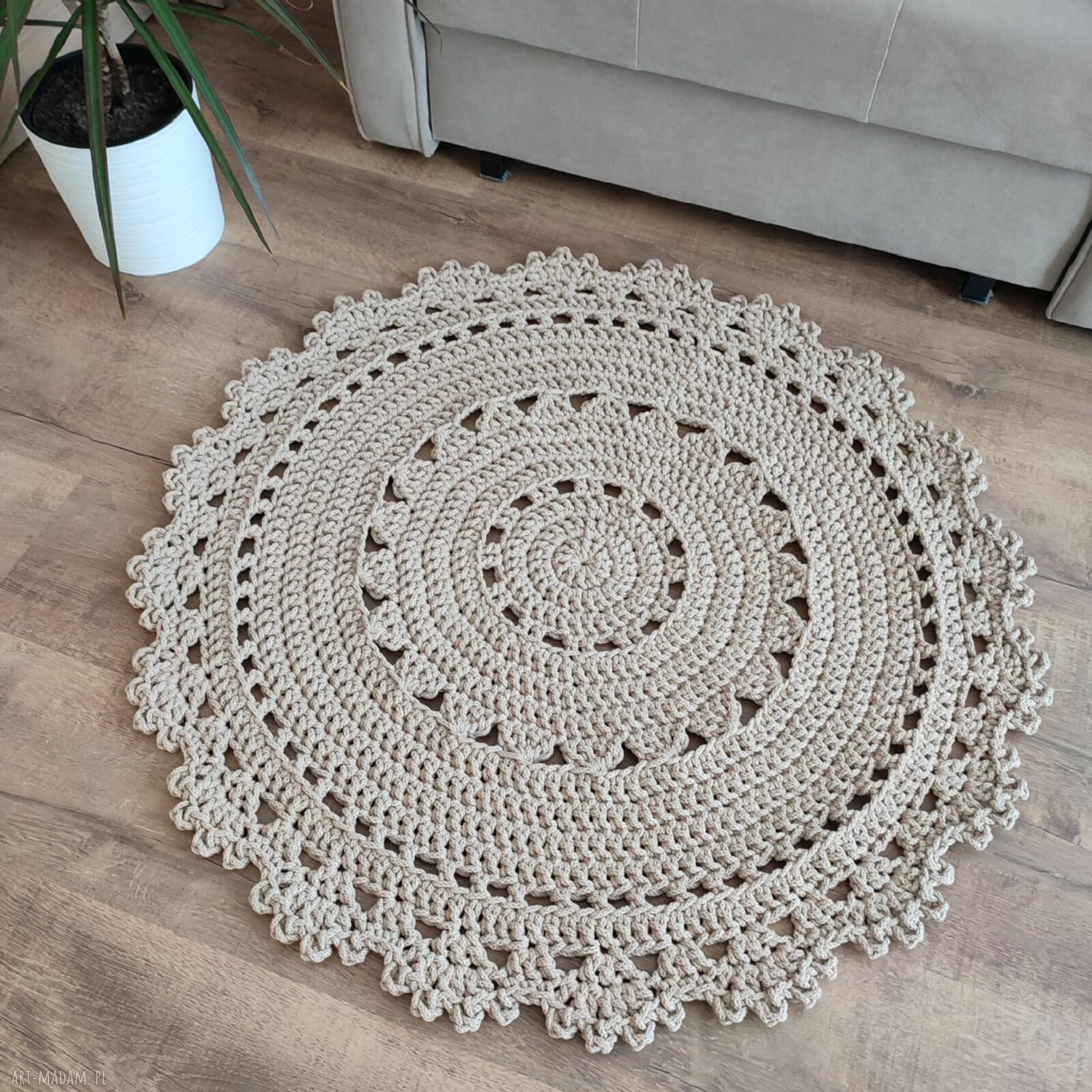 Dywan okrągły szydełkowy ze sznurka bawełnianego 90 cm
