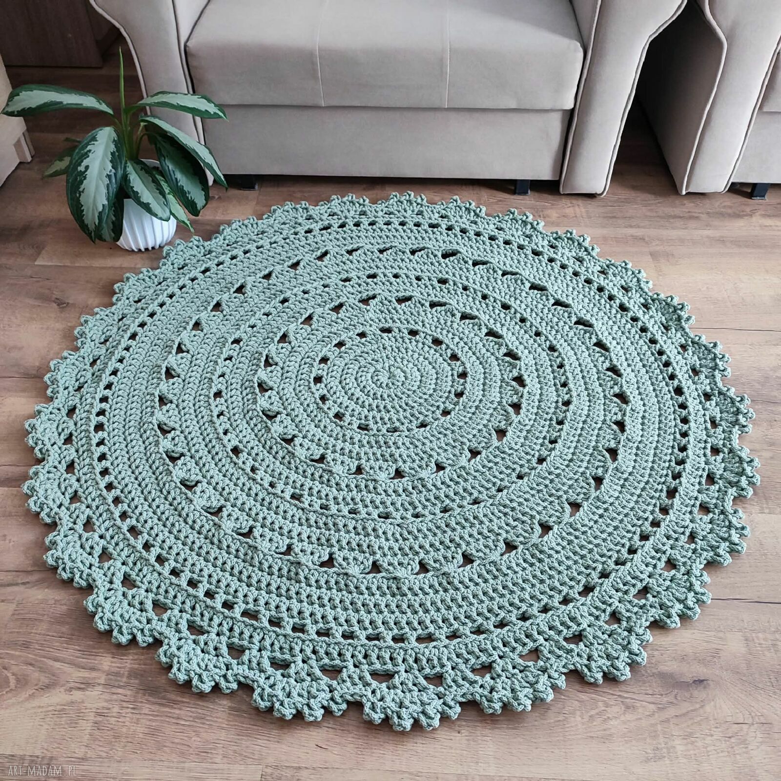Okrągły dywan ze sznurka bawełnianego 120 cm - ręcznie szydełkowany