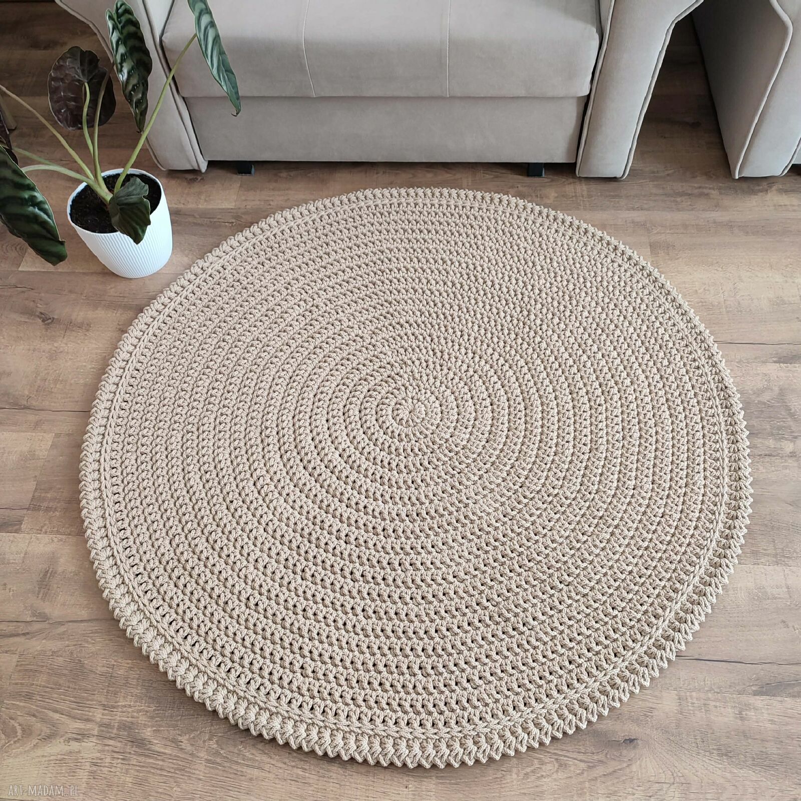 Dywan okrągły ze sznurka bawełnianego szydełkowy 115 cm