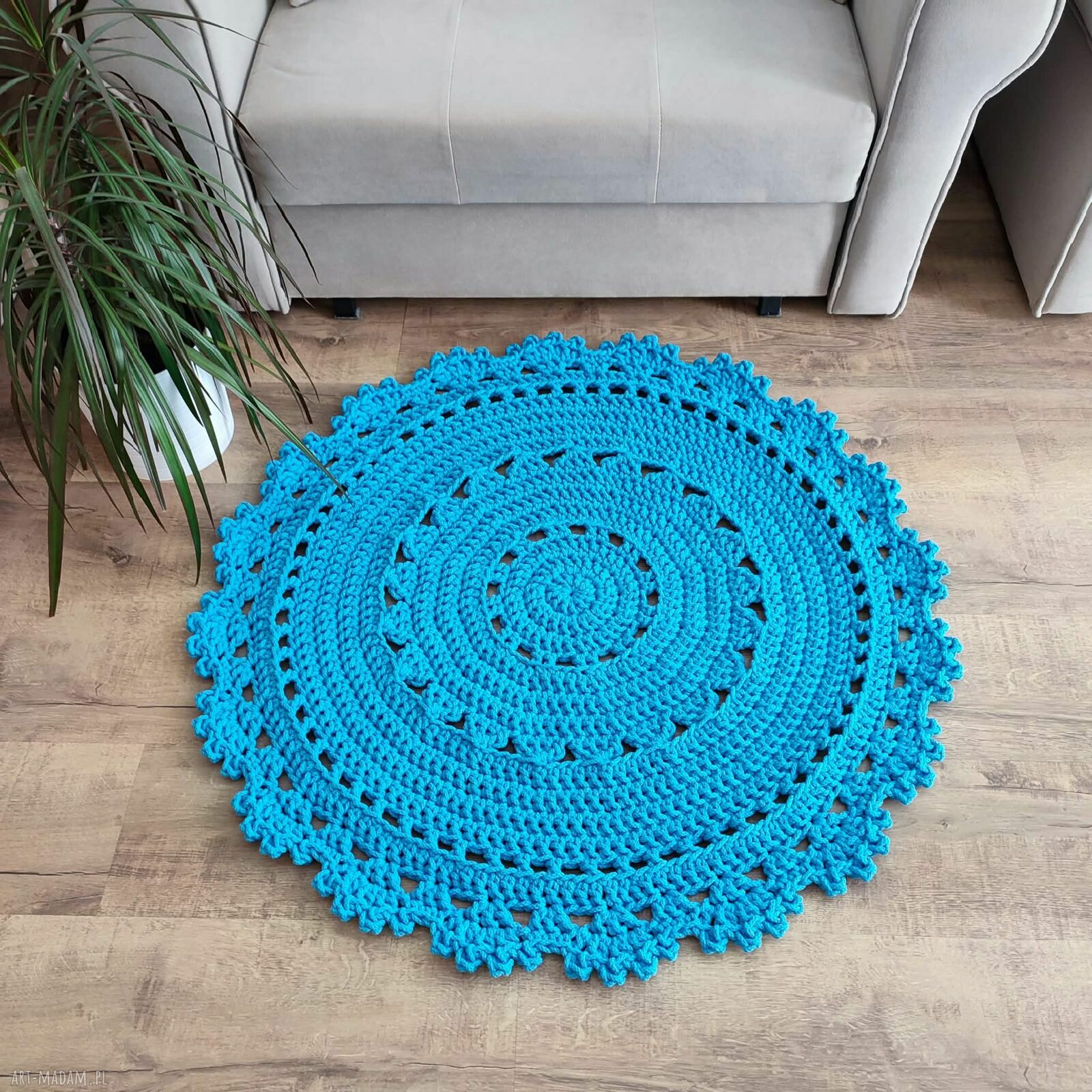 Okrągły dywan szydełkowy ze sznurka bawełnianego 90 cm