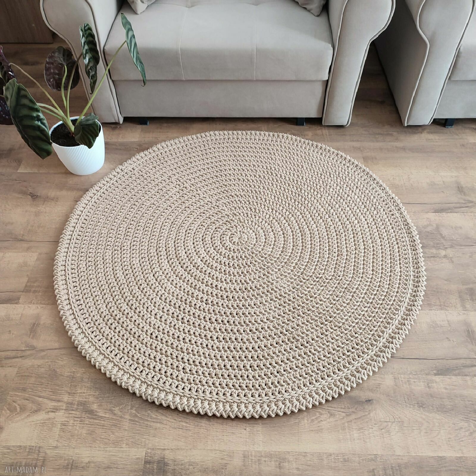 Dywan okrągły ze sznurka bawełnianego szydełkowy 115 cm