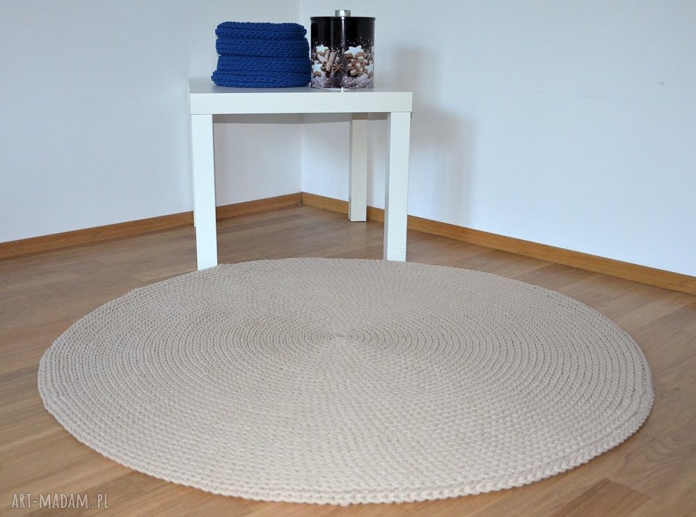 Dywan okrągły ze sznurka bawełnianego - beż - 120 cm