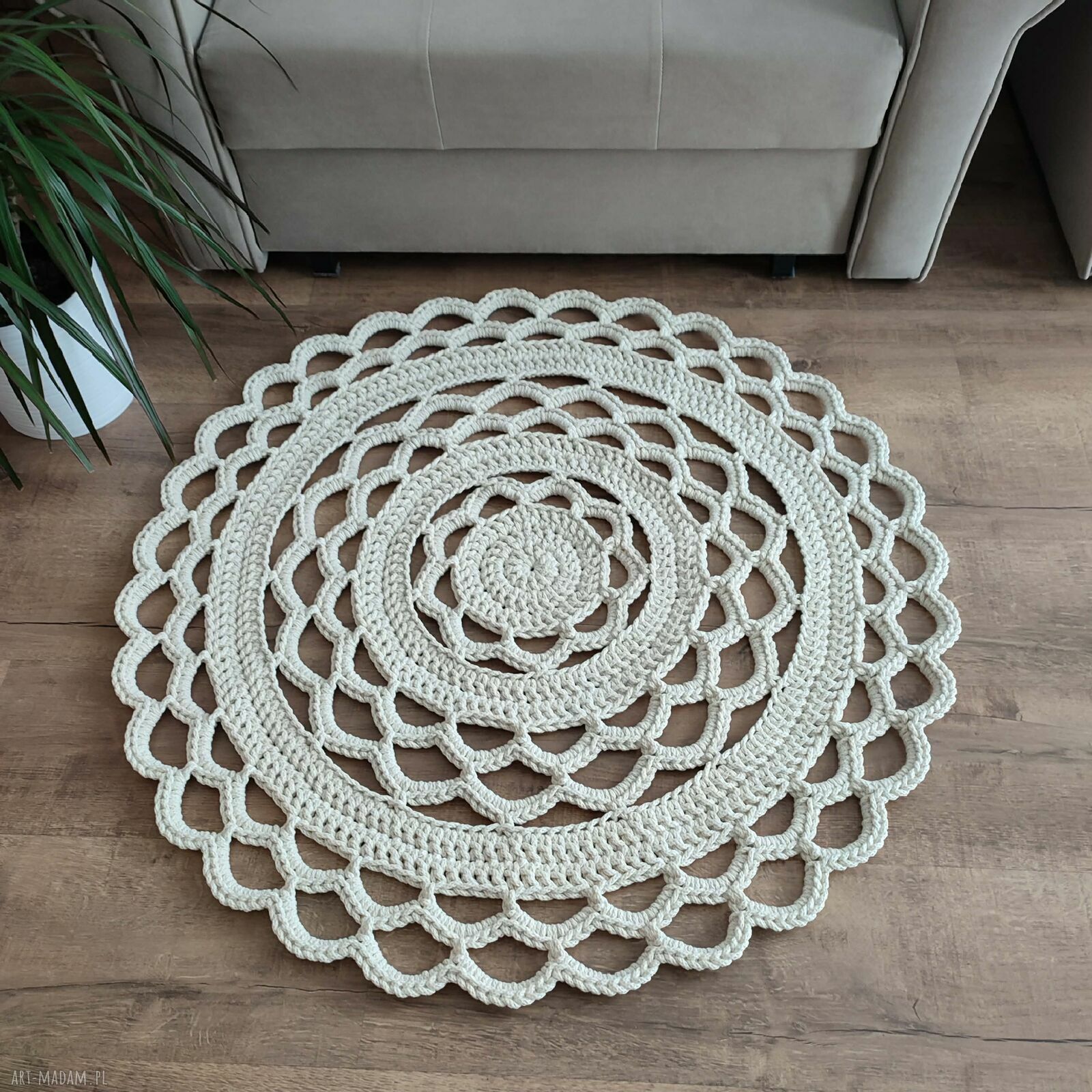 Dywan okrągły ze sznurka bawełnianego szydełkowy 90 cm