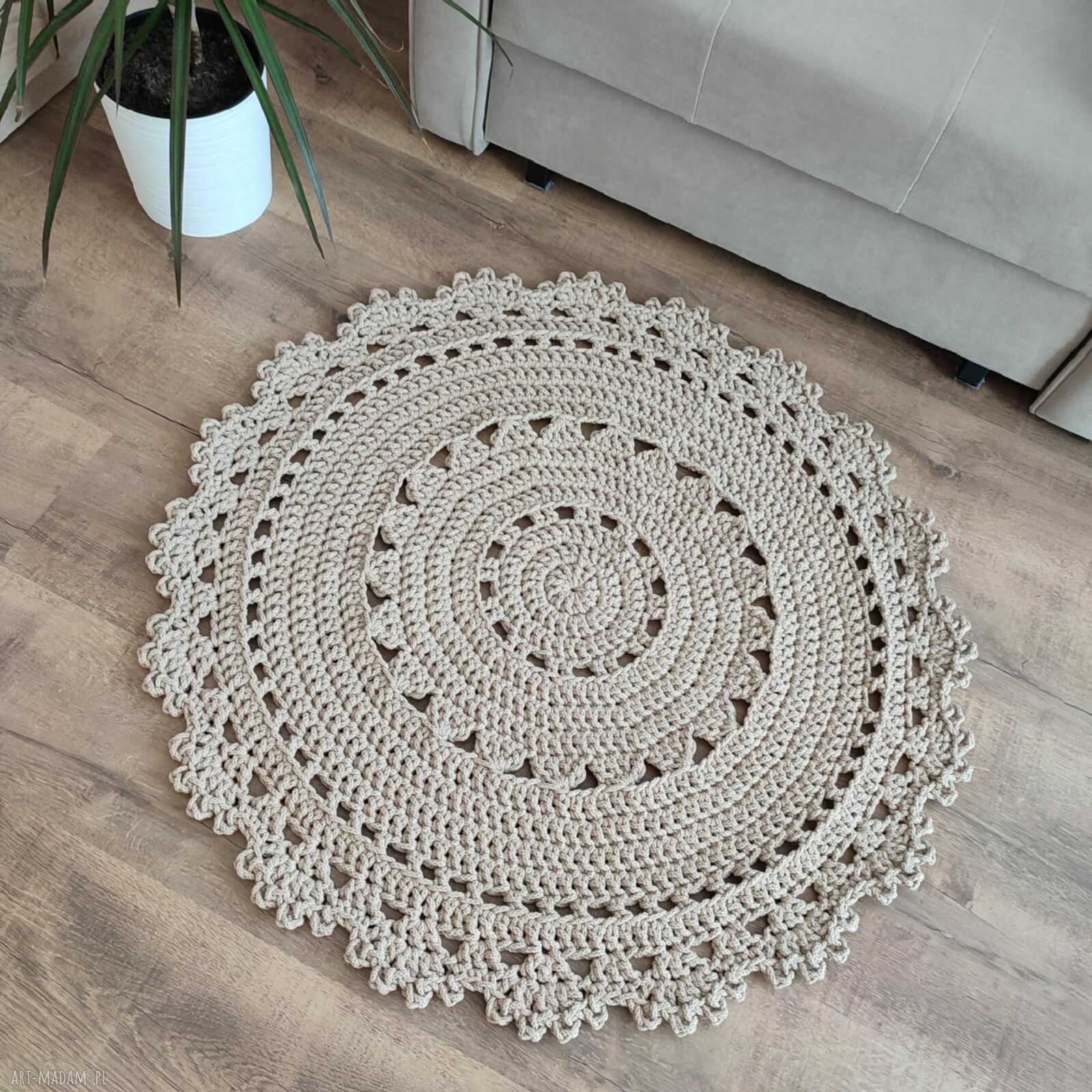 Dywan okrągły szydełkowy ze sznurka bawełnianego 90 cm
