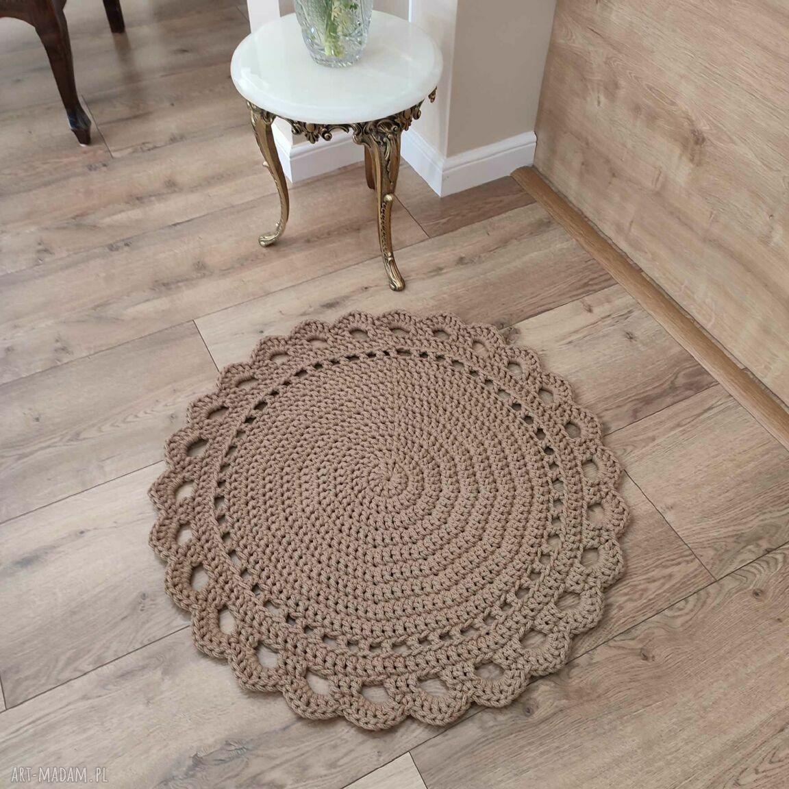 Okrągły dywan ze sznurka bawełnianego 80 cm w stylu boho do kuchni i łazienki