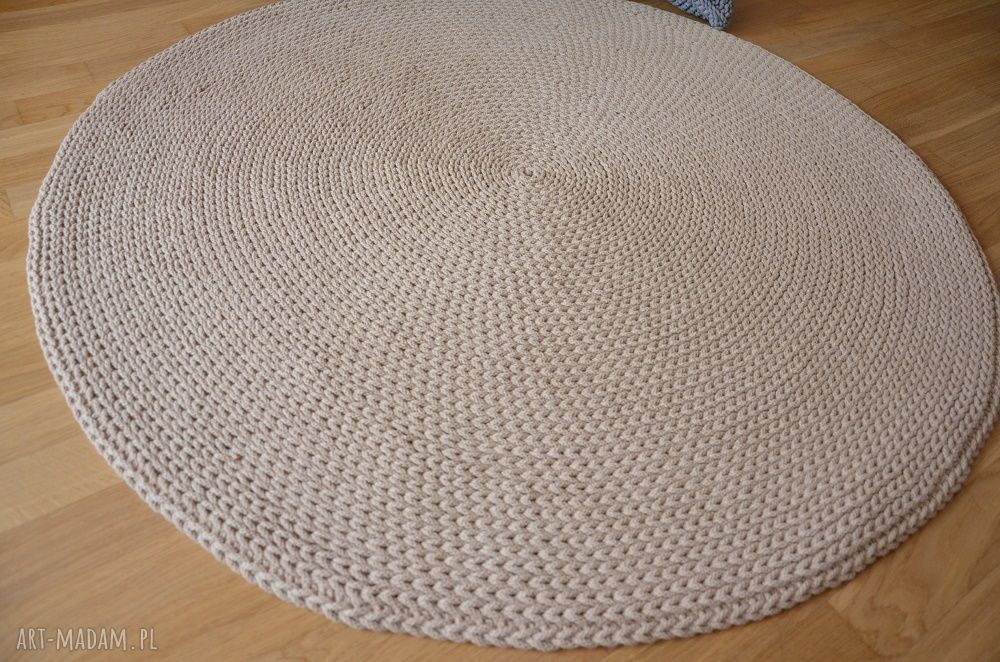 Dywan okrągły ze sznurka bawełnianego - beż - 120 cm