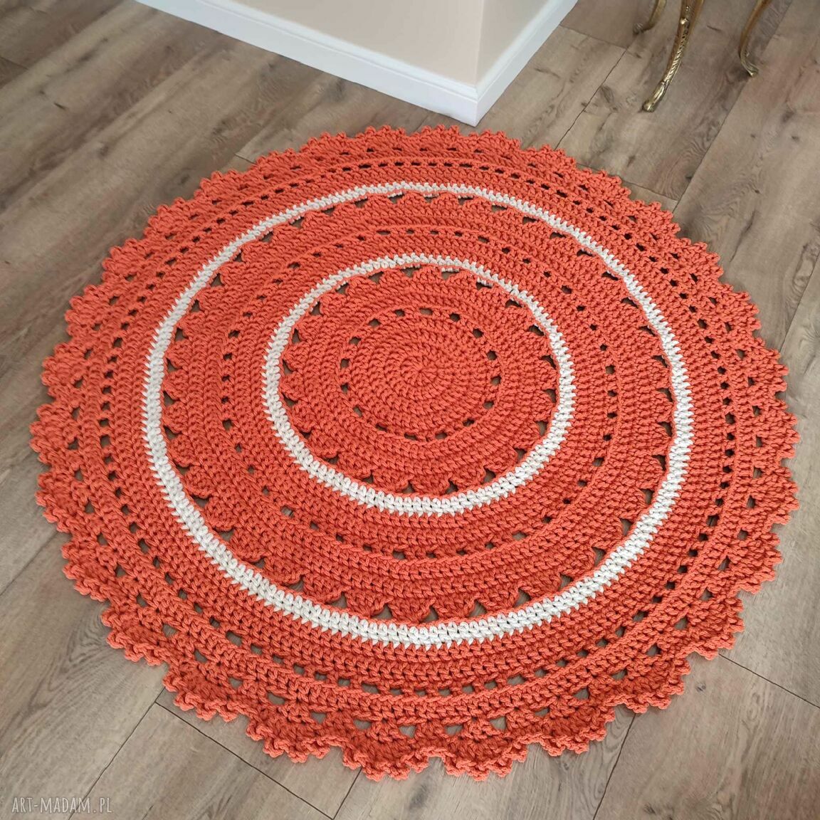 Dywan okrągły ze sznurka bawełnianego 130 cm - boho do salonu